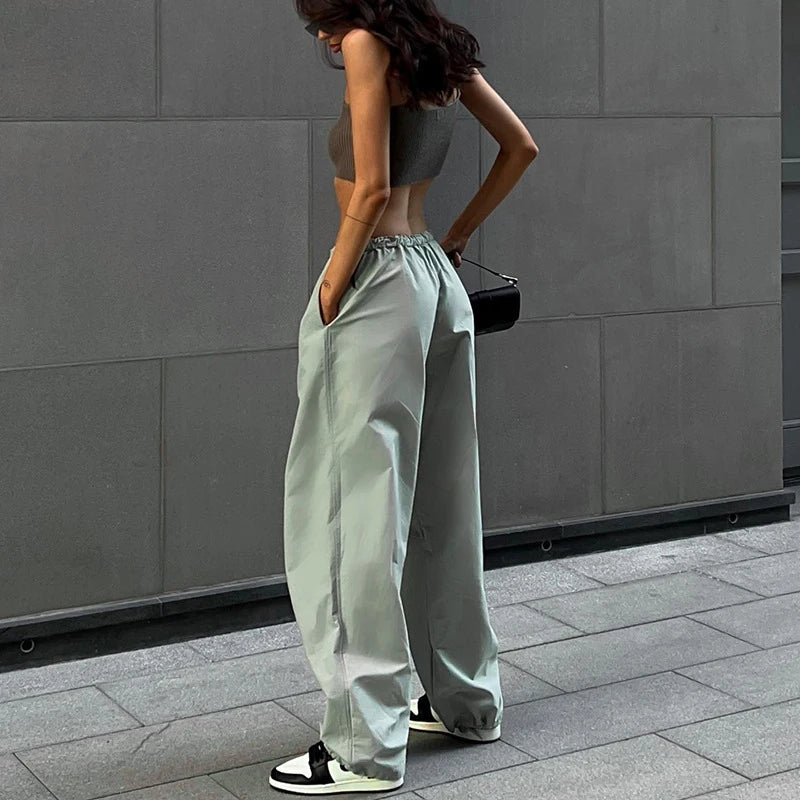 Cargo Women Pants Low Waist Streetwear Vintage Baggy Leg Trousers Oversized Parachute Jogger Pants