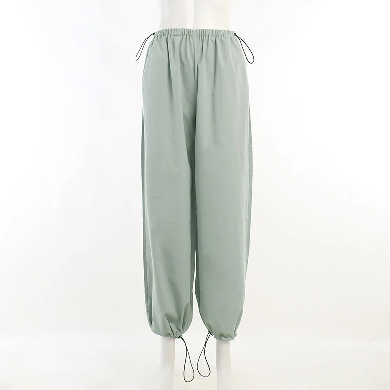 Cargo Women Pants Low Waist Streetwear Vintage Baggy Leg Trousers Oversized Parachute Jogger Pants