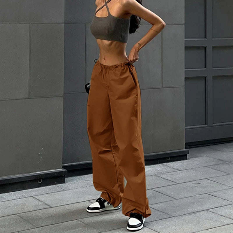 Cargo Women Pants Low Waist Streetwear Vintage Baggy Leg Trousers Oversized Parachute Jogger Pants