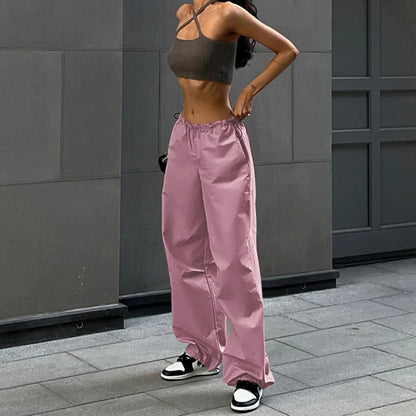 Cargo Women Pants Low Waist Streetwear Vintage Baggy Leg Trousers Oversized Parachute Jogger Pants