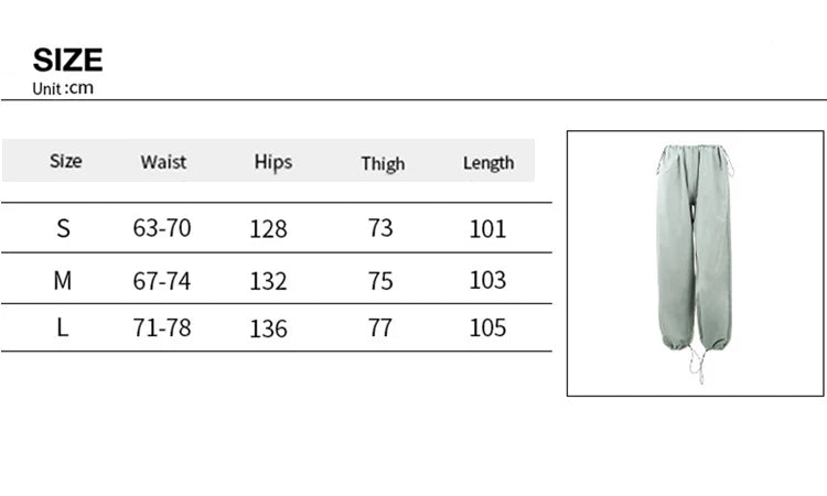 Cargo Women Pants Low Waist Streetwear Vintage Baggy Leg Trousers Oversized Parachute Jogger Pants