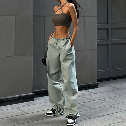 Cargo Women Pants Low Waist Streetwear Vintage Baggy Leg Trousers Oversized Parachute Jogger Pants