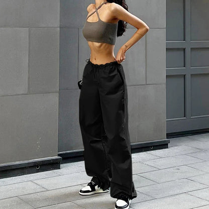 Cargo Women Pants Low Waist Streetwear Vintage Baggy Leg Trousers Oversized Parachute Jogger Pants